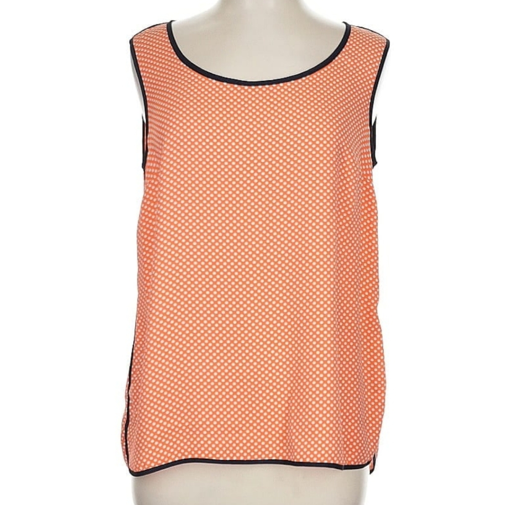 Jones New York Women's Sleeveless Blouse - Orange/White Polkadot With Black - 10